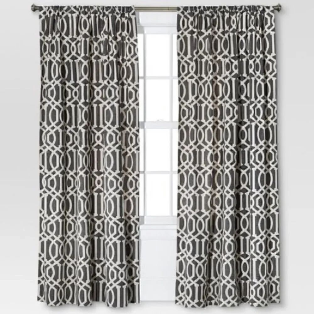 Threshold blue and white lattice curtain panels